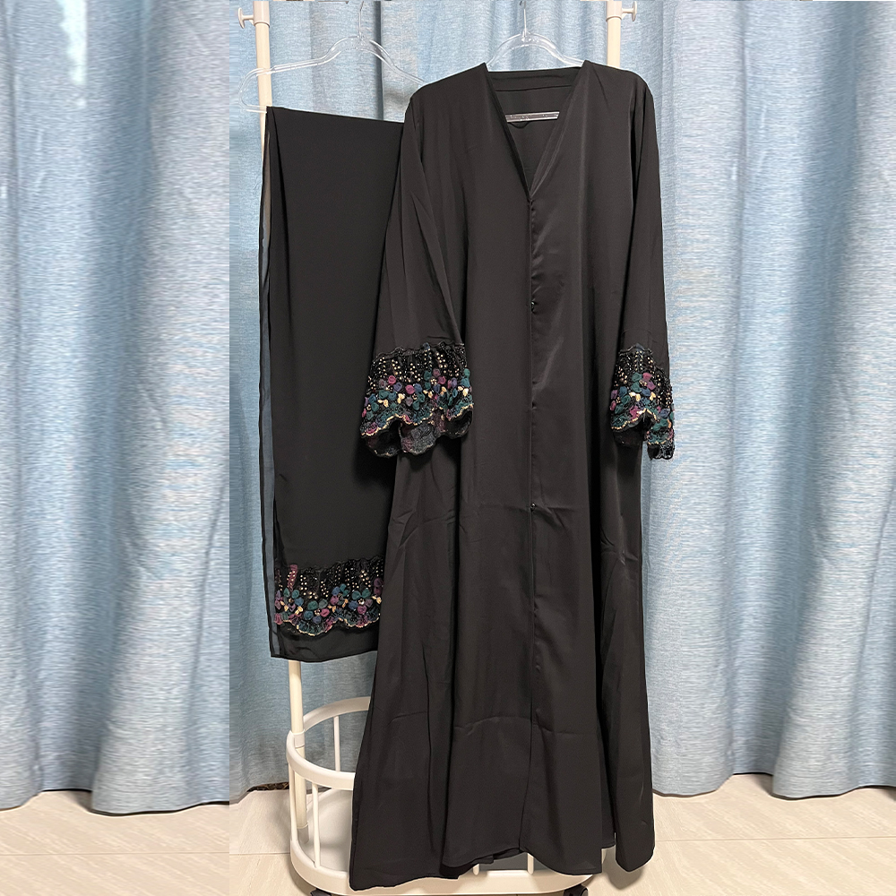 Robe Abaya pour femmes musulmanes, hijab, ensemble 2 pièces, robes de fête pour l'Aïd, cardigan, robe, costume, fleurs 3D, kaftan, jalabiya, Ramadan, Vestidos