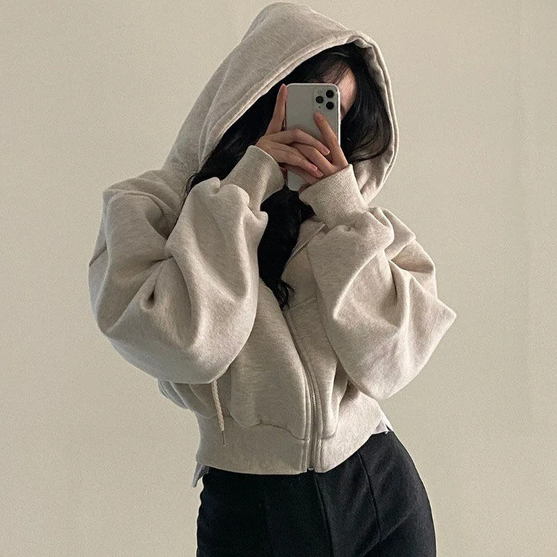Sweat-shirt à Capuche Décontracté pour Femme, Y2K, Fermeture Éclair, Couleur Unie, Harajuku, Chemise à Manches sulf, Veste, Manteau
