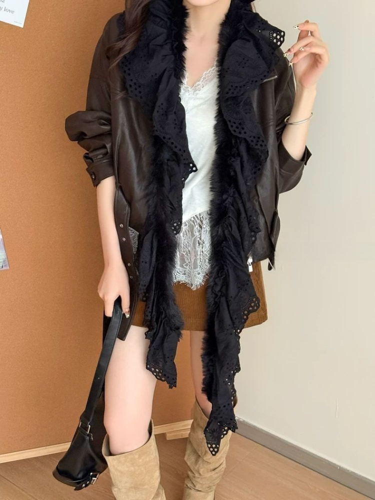 Y2k – foulard en fourrure en dentelle, Patchwork, esthétique, Harajuku, Vintage, broderie de fleurs, foulard féerique japonais ajouré, Grunge