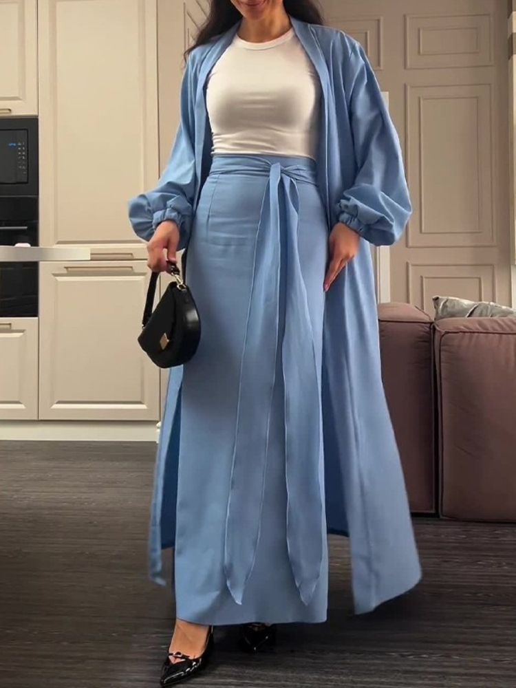 Eid femmes Abaya avec jupe 2 pièces ensemble musulman dubaï robes Largos fête Caftan Jalabiya Ramadan caftan arabe jupe longue 2025