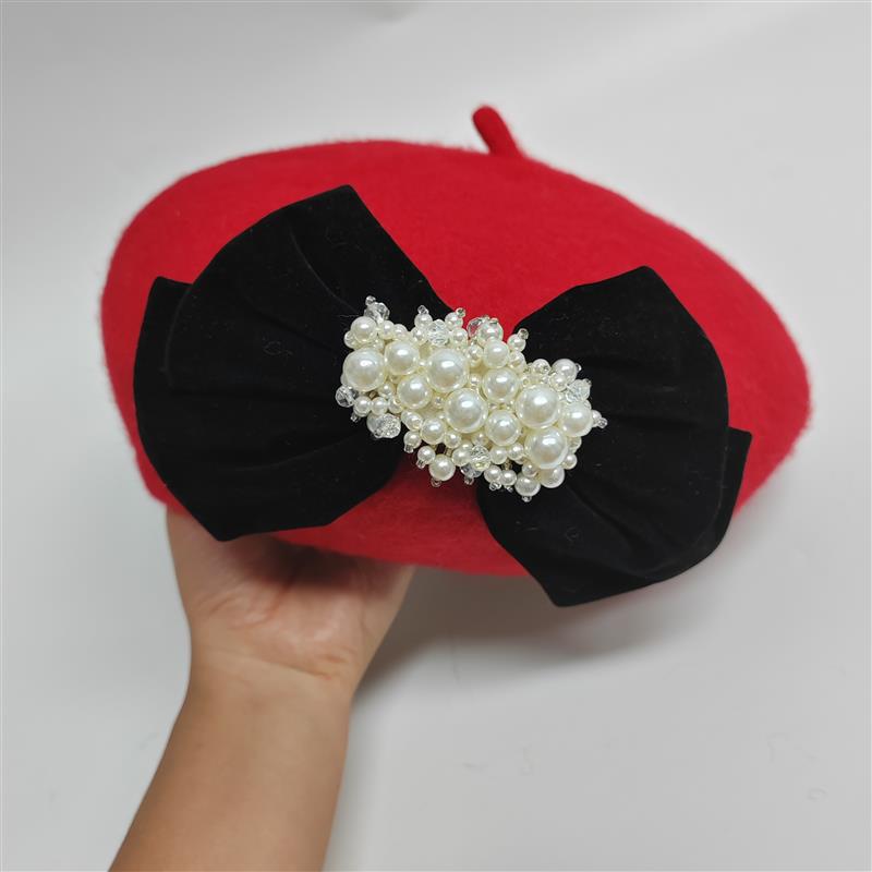 Casquette de peintre en laine noire pour femmes, grand nœud en velours, élégant, à la mode, béret d'artiste doux, automne hiver