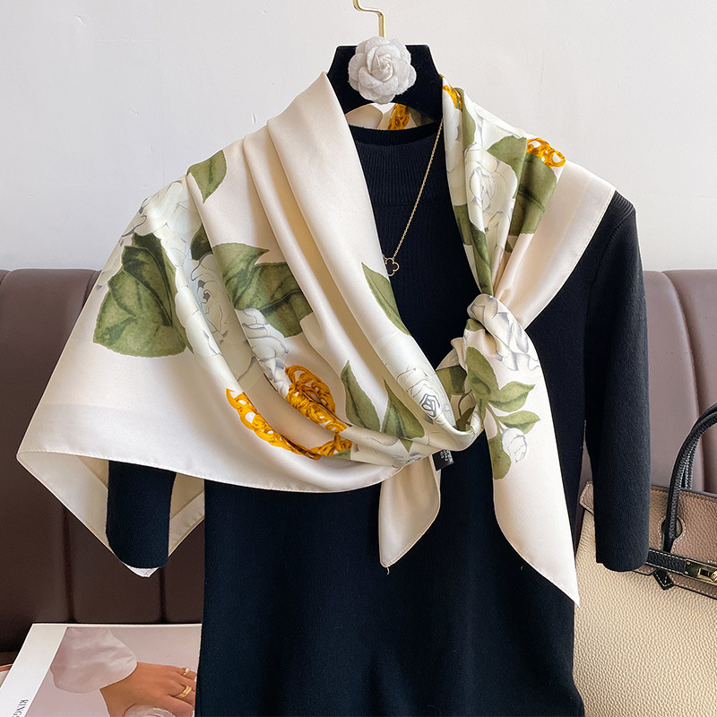 Foulard imprimé carré en sergé de soie pour femmes, 90x90cm, Hijab, Bandana, Foulard, châle, enveloppes, étoles de plage, 2024