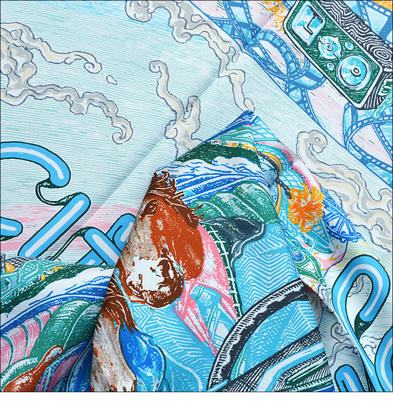 Écharpe de mode estivale en soie 90, carrée, en twill, procédé de peinture par pulvérisation, bord roulé à la main "M90F269-3"