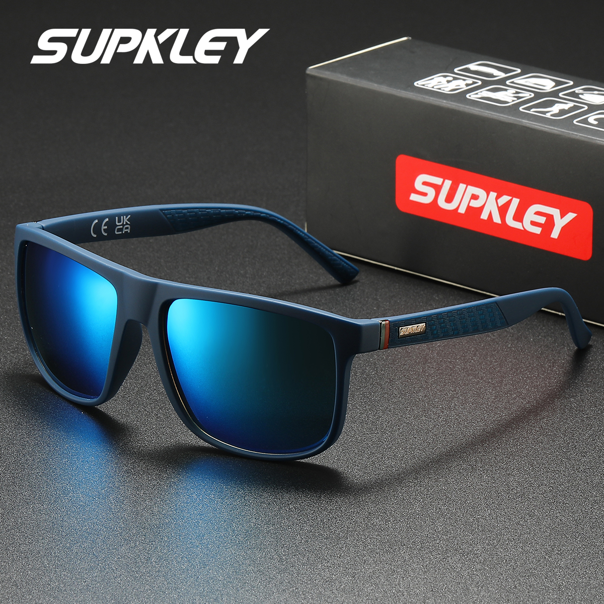 SUPKLEY Lunettes de soleil polarisées simples et décontractées avec monture carrée, résistantes aux UV, pêche, randonnée, cadeau de Noël