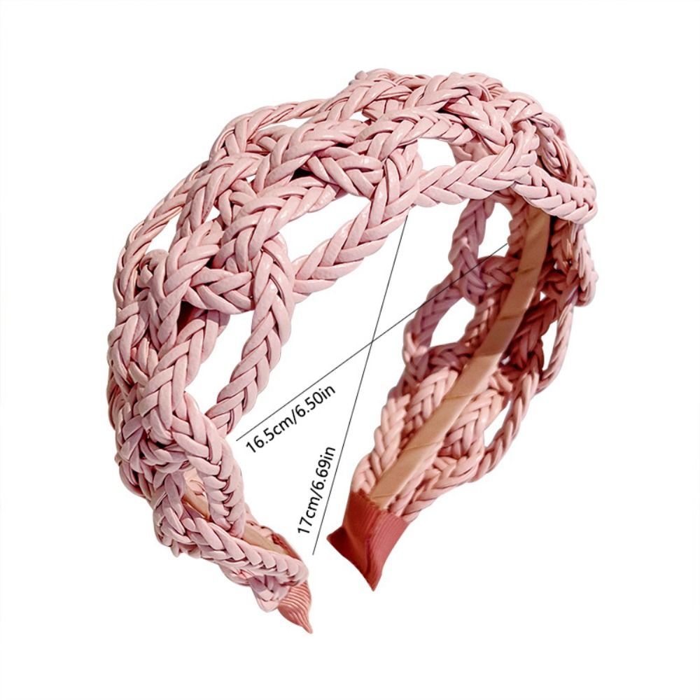 Large côté en cuir PU tissage bandeau chapeaux géométrique tresse bandeau couleur unie évidé tissage Style cheveux cerceau femmes