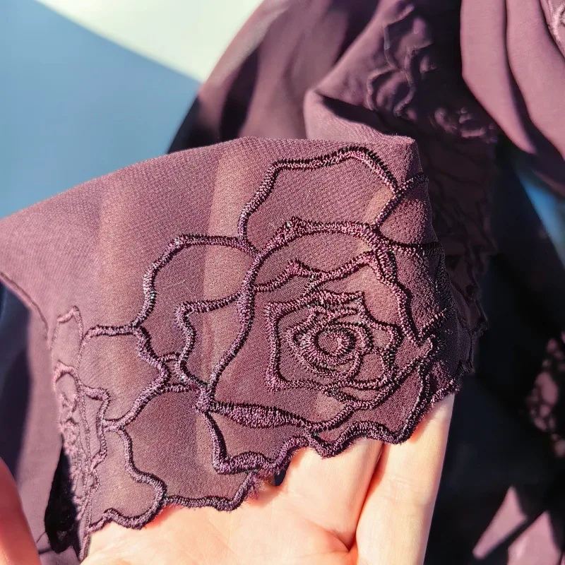 Hijab en mousseline brodé de roses pour femme musulmane, châle long, écharpe longue, turban islamique, foulard de mariage