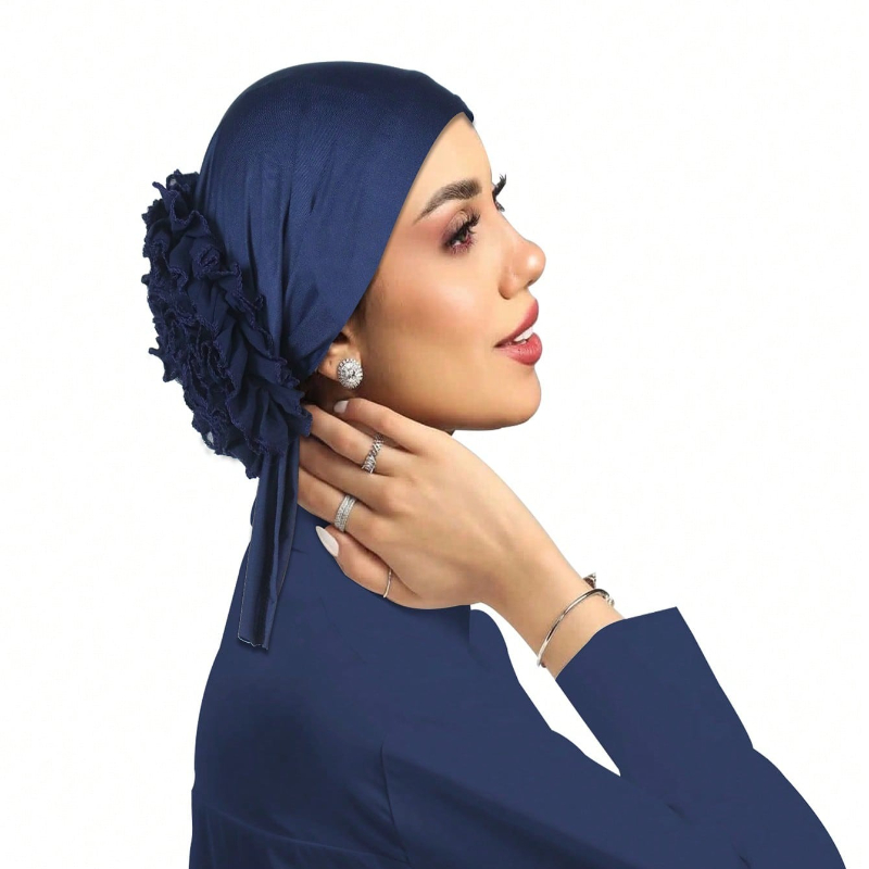 Foulard en mousseline de soie pour femmes avec décoration florale, enveloppement de tête respirant élastique monochromatique adapté au printemps, à l'été et à l'automne
