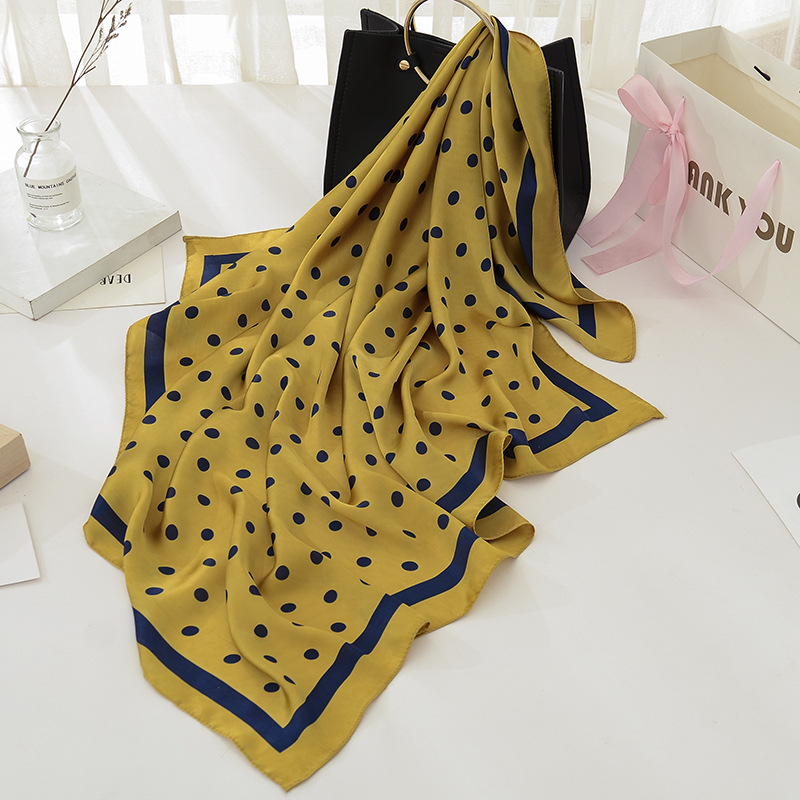 Foulard carré en soie à pois pour femmes, 90x90cm, bandeau pour cheveux, chaîne douce, Hijab, Foulard, nouvelle mode