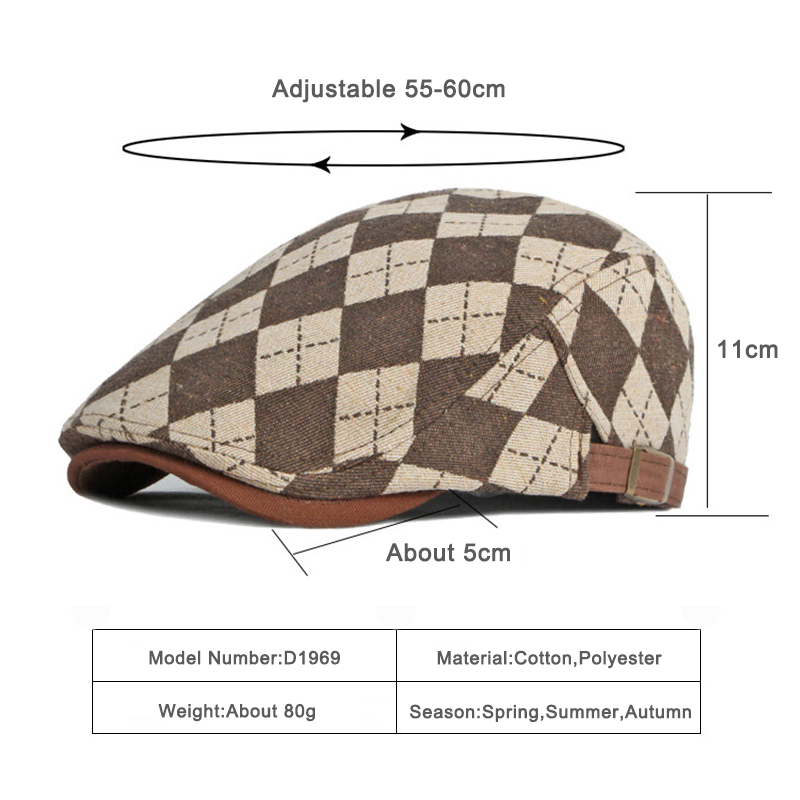 Béret rétro à carreaux pour hommes et femmes, casquette à chevrons, casquette à visière plate, vêtements quotidiens, pare-soleil, chapeau de conduite pour taxis, printemps automne