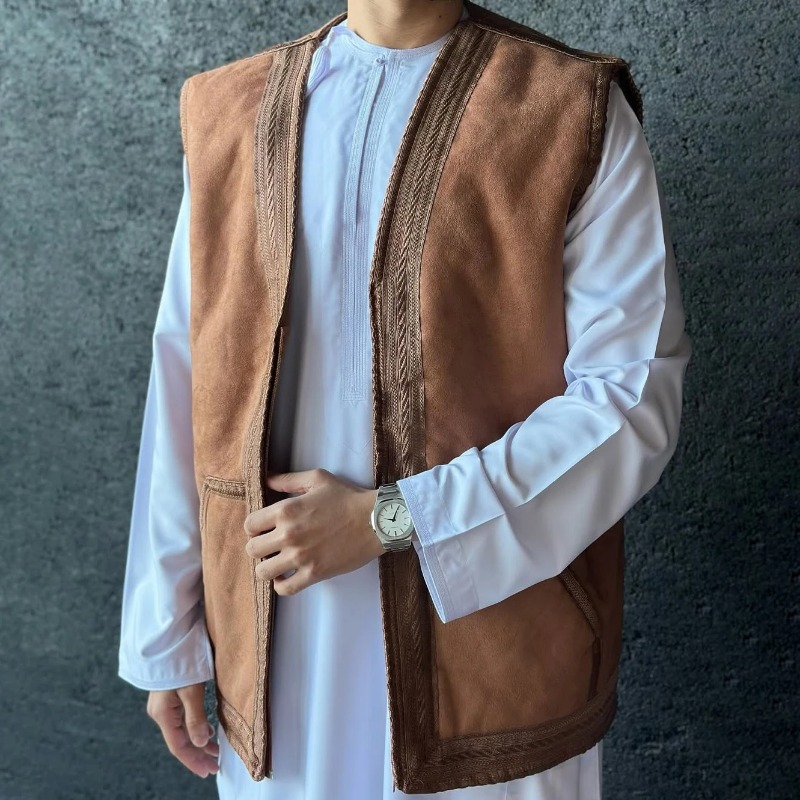 Vestes Pour Hommes islamiques hiver doublure matelassée Cargo recadrée sans manches Gilet veste porter vêtements de travail Thobe Hommes musulmans