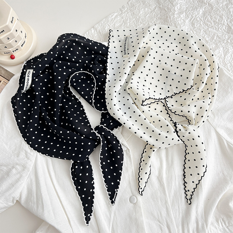 Doux à pois Triangle foulard femmes rayé dentelle cou écharpe bandeau coréen pastorale bandeau été crème solaire cheveux écharpe