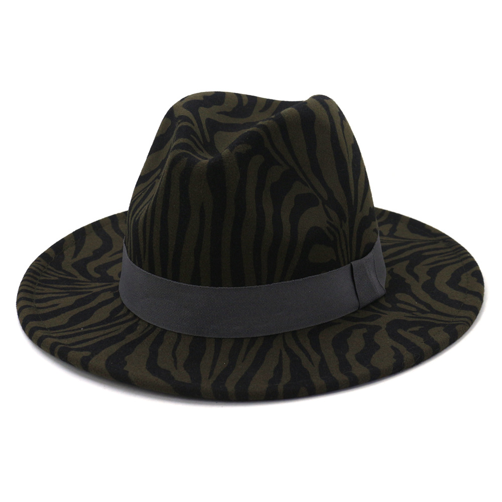 Nouveaux hommes femmes motif zèbre gris foncé laine Fedora chapeaux automne hiver européenne américaine mode Jazz fête feutre casquette large bord chapeau de soleil