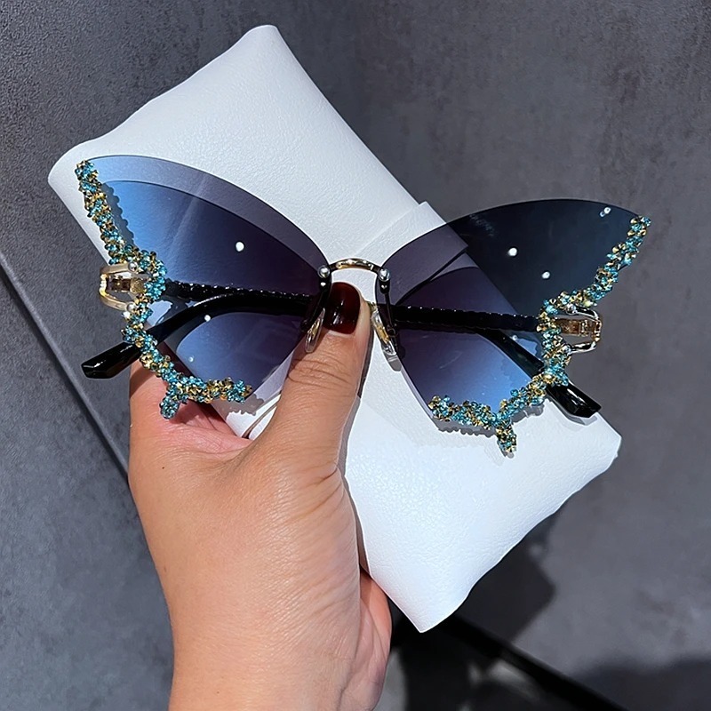 Lunettes de soleil papillon de luxe pour femme, monture sans bords, surdimensionnées, style vintage, verres océaniques