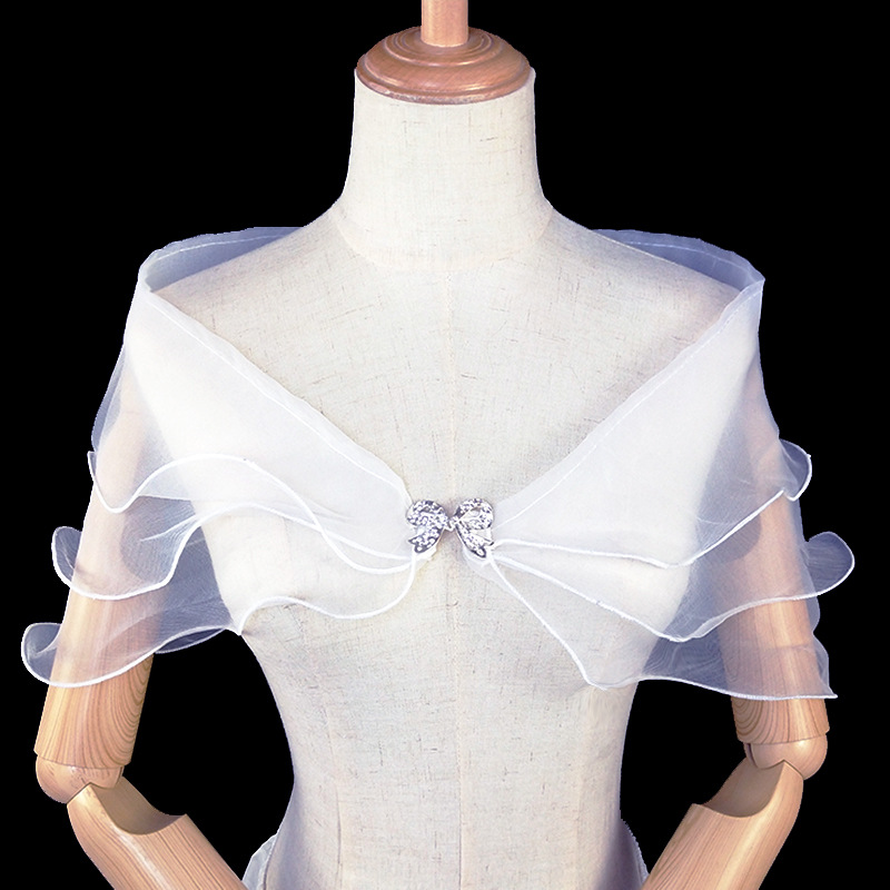 Mode Tulle dentelle châle dentelle à manches courtes haussement d'épaules mariée mariage Cape élégante robe de soirée châle fête châle Banquet robe Cape