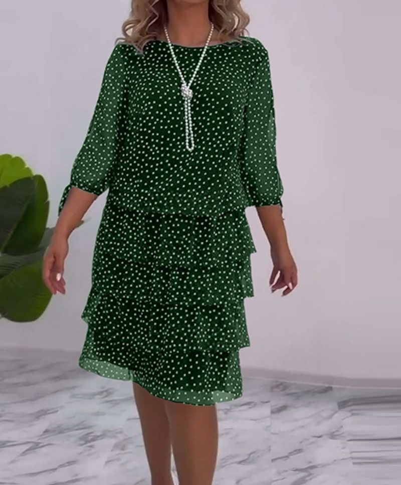 Robes femmes robe à plusieurs niveaux vague point imprimé col rond trois quarts manches mi-longue une ligne automne bureau dame robes