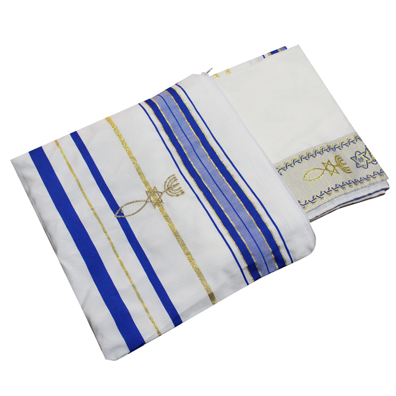Châle de prière messianique Tallit Talit bleu et or avec sac Talis Israël Tallit