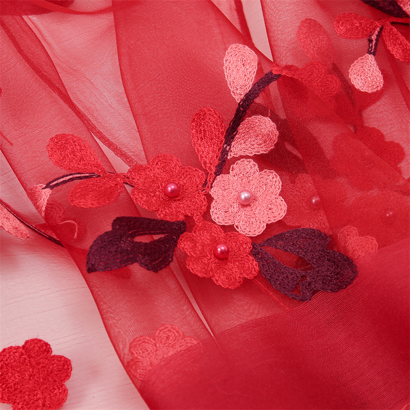 Foulard de Luxe Brodé de Fleurs pour Femme, Hijab Enveloppant, Écharpe de Sauna, 2024