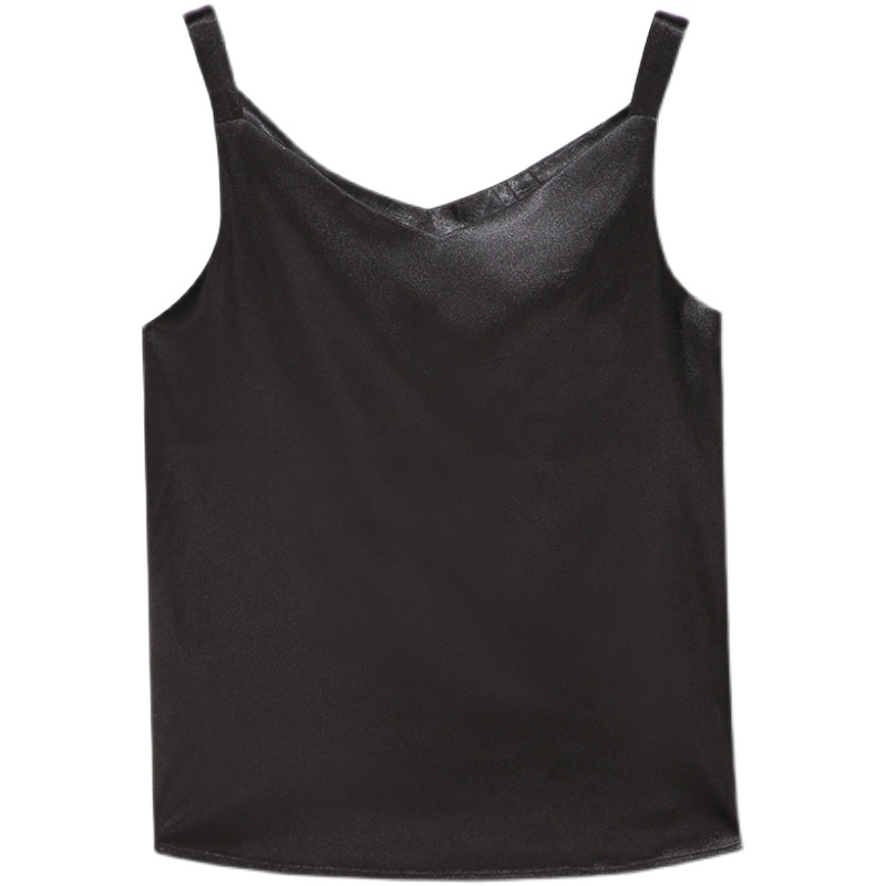 Débardeurs en satin de soie sans manches pour femmes, camisoles d'été à fines bretelles, hauts licou à col en V, camisoles blanches basiques 2026