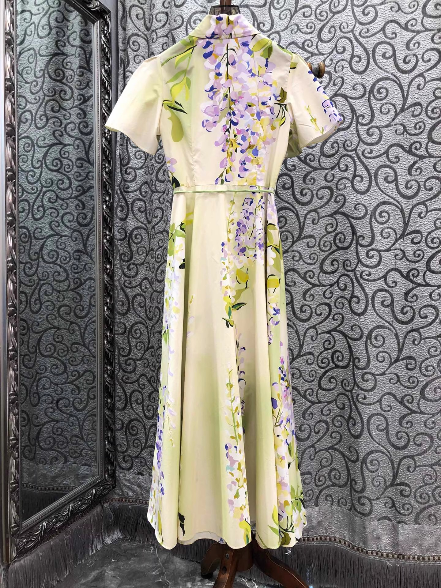 100% coton robe longue 2026 printemps été femmes col rabattu doux imprimé fleuri ceinture déco à manches courtes longue robe Maxi de luxe
