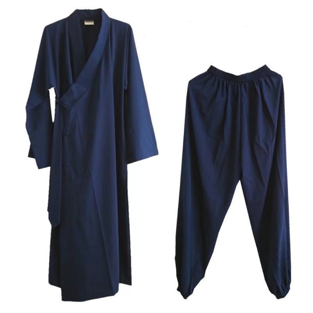 Vêtements taoïstes anciens pour hommes et femmes, col incliné fin, Costume traditionnel chinois Vintage Hanfu, longue Robe Dharma, vêtements Zen