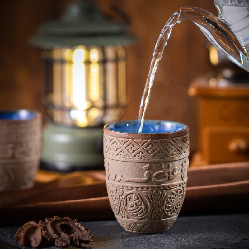 Tasse à café Yam de style moyen-orient, tasse à thé en Relief avec lettrage arabe, tasse d'eau Simple rétro en argile grossière
