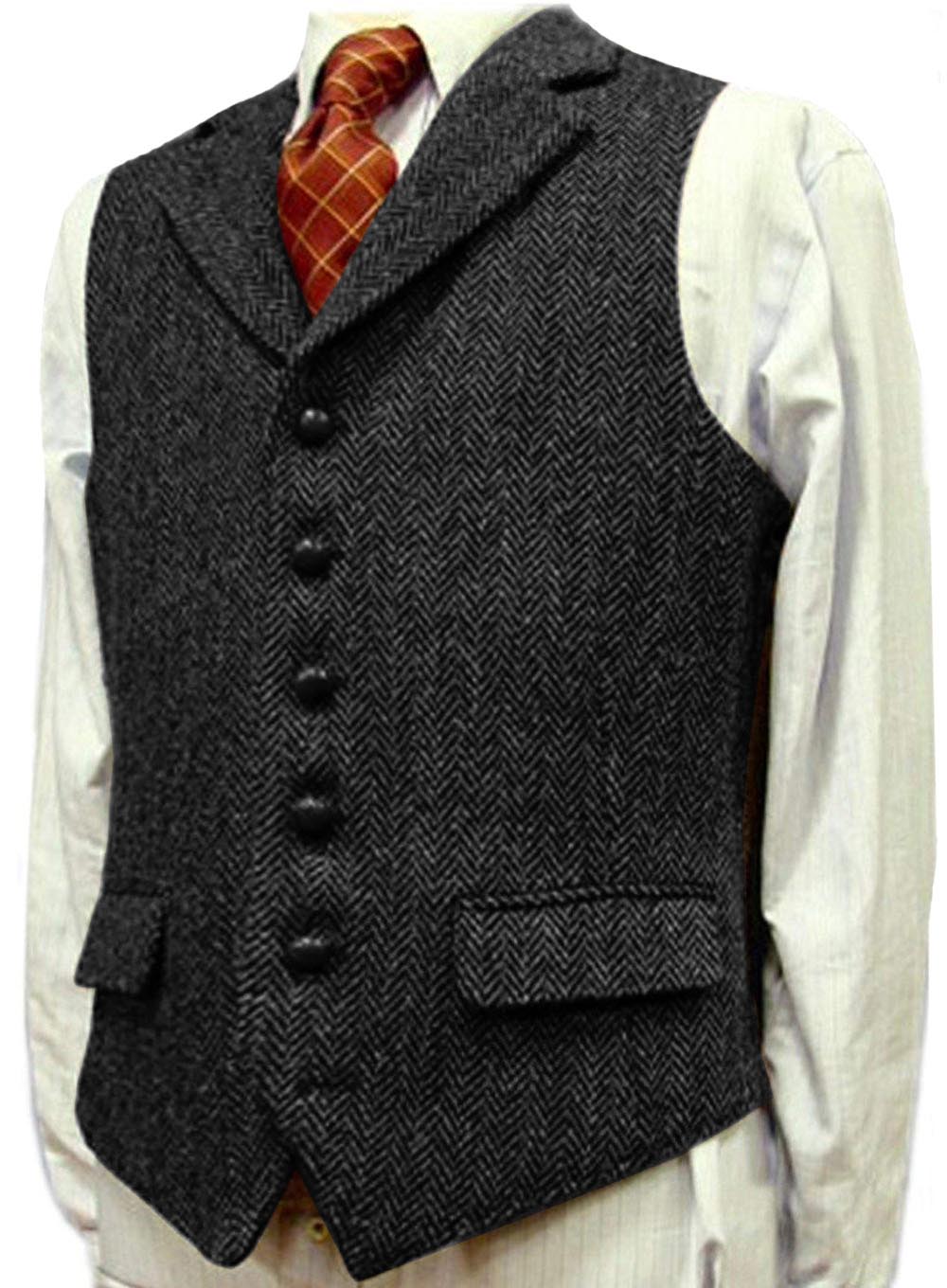 Gilet en laine à chevrons pour homme, col en V, formel, marié d'affaires, mariage, vert/noir/marron/vert/gris