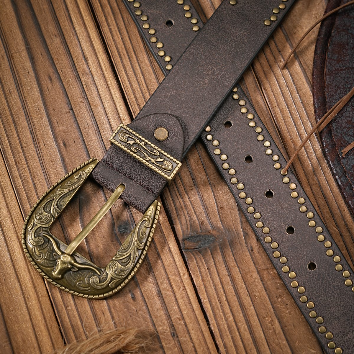 Ceinture en jean western pour hommes et femmes - Cuir PU - Ceinture vintage avec boucle sculptée florale