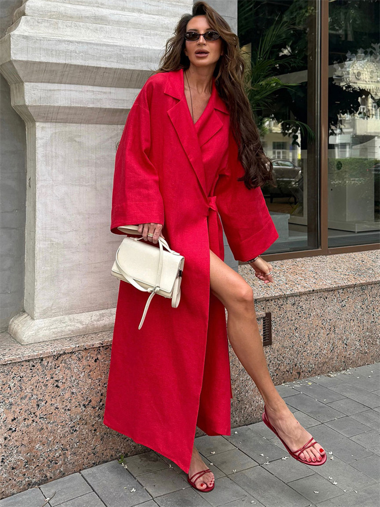 Robe pour femmes décontracté ample femme revers à manches longues taille haute solide automne 2025 nouvelle robe de pansement robe de trajet pour femmes