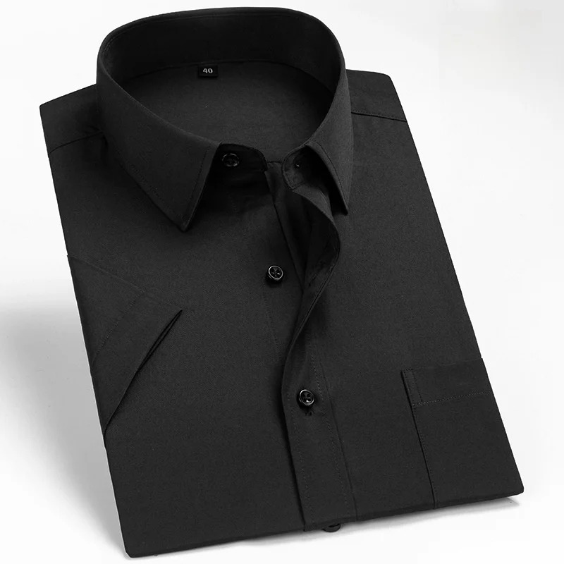 Robe d'affaires chemise hommes à manches courtes automne printemps mode solide décontracté formel blanc travail bureau Simple basique homme vêtements 7XL