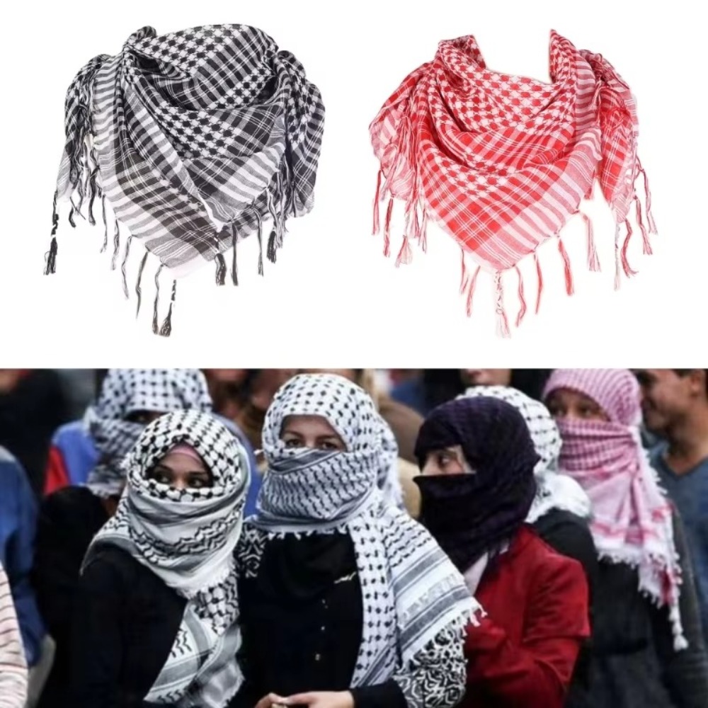 Grande Écharpe Arabe Shemagh avec Pompon, Foulard de Costume pour la Tête et le Cou, Bandana pour Hommes et Femmes