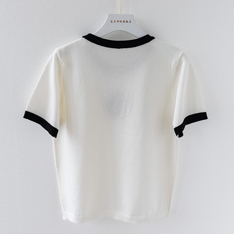 T-shirt tricoté pour femmes, broderie de fleurs d'été, vêtements de luxe de styliste, hauts Slim, T-shirt court à manches courtes pour femmes