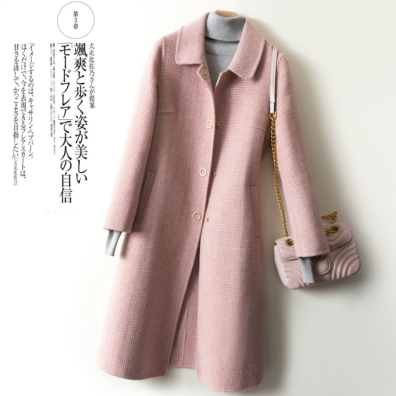Manteau Long en laine à simple boutonnage pour femme, veste d'hiver en laine, élégant, col rabattu, à carreaux, chaud, nouveauté
