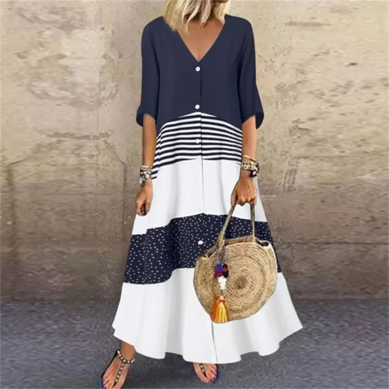 Robe Longue à Manches Courtes et Col en V pour Femme, Grande Taille, Mode, Élégante, Imprimée, lèvent, Décontractée, Été