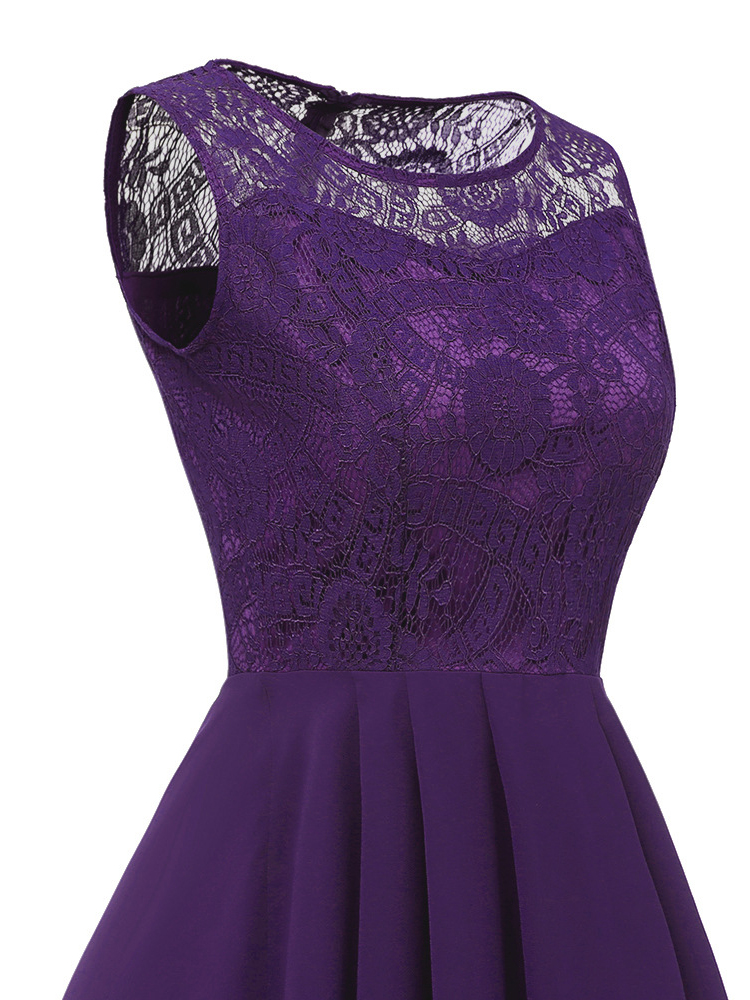 Tonval-Robe de Soirée Élégante en Dentelle pour Femme, Tenue en Mousseline de Soie, Ourlet Haut Bas, Maxi, Col Rond, Été, Vintage