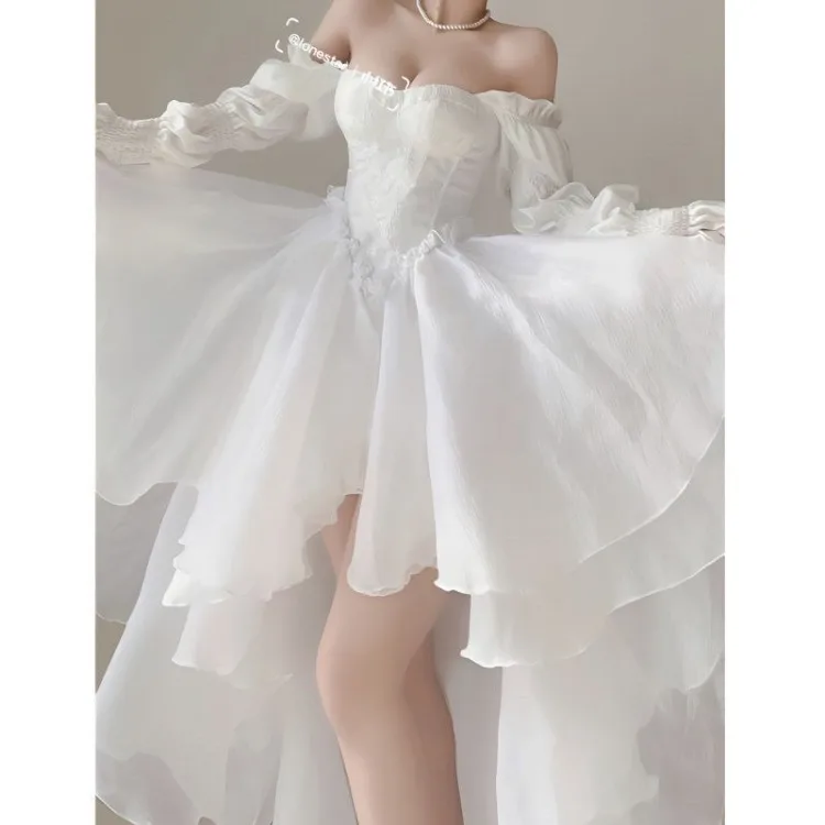 Robe élégante à épaules dénudées pour femmes, tenue blanche, taille Slim, manches longues, début du printemps, Y2k, nouvelle collection