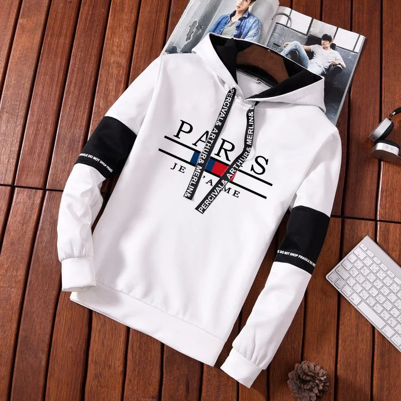 Ensemble de survêtement décontracté pour homme, style urbain, imprimé Paris, collection automne-hiver 2026 : sweat à capuche et pantalon de jogging sportif