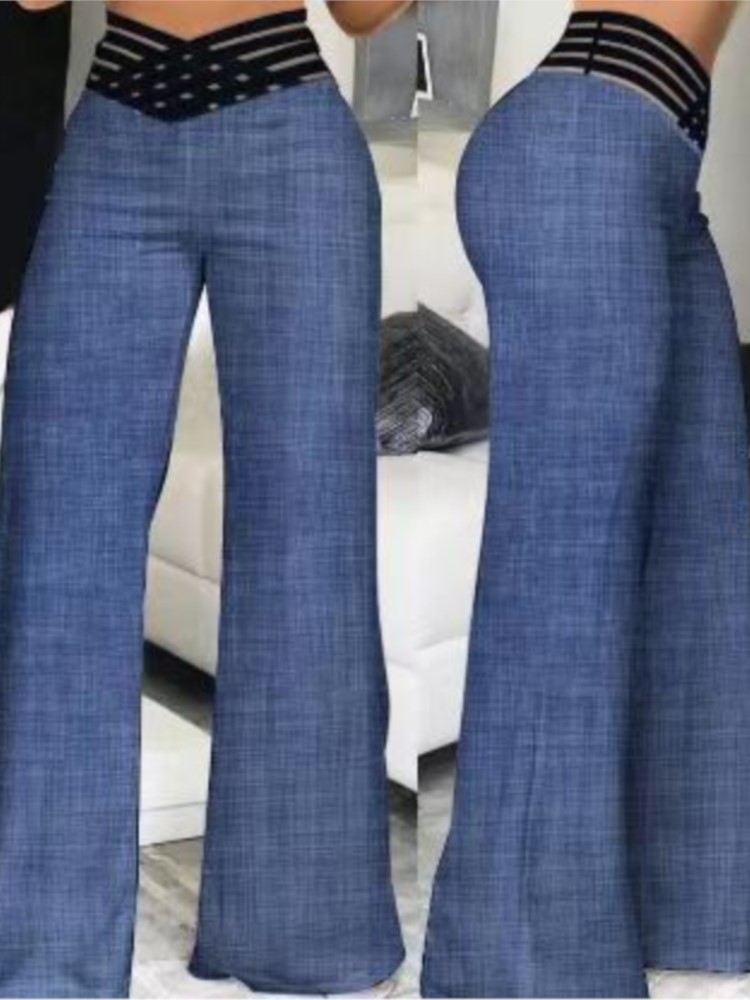 Pantalon évasé à jambes larges pour femmes, décontracté, croisé, en maille transparente, taille haute, Y2k, Streetwear, pantalon de travail élégant, printemps 2024