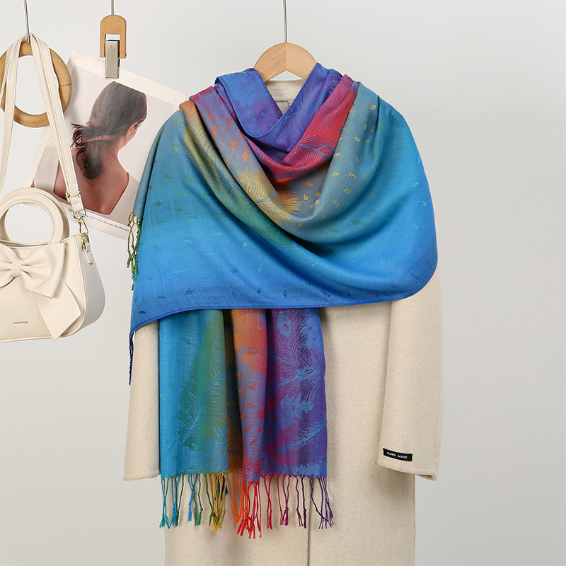 2025 femmes hiver Pashmina châle épais Paisley Jacquard écharpe Macaron arc-en-ciel couleur voyage coupe-vent musulman Hijab Wrap Poncho