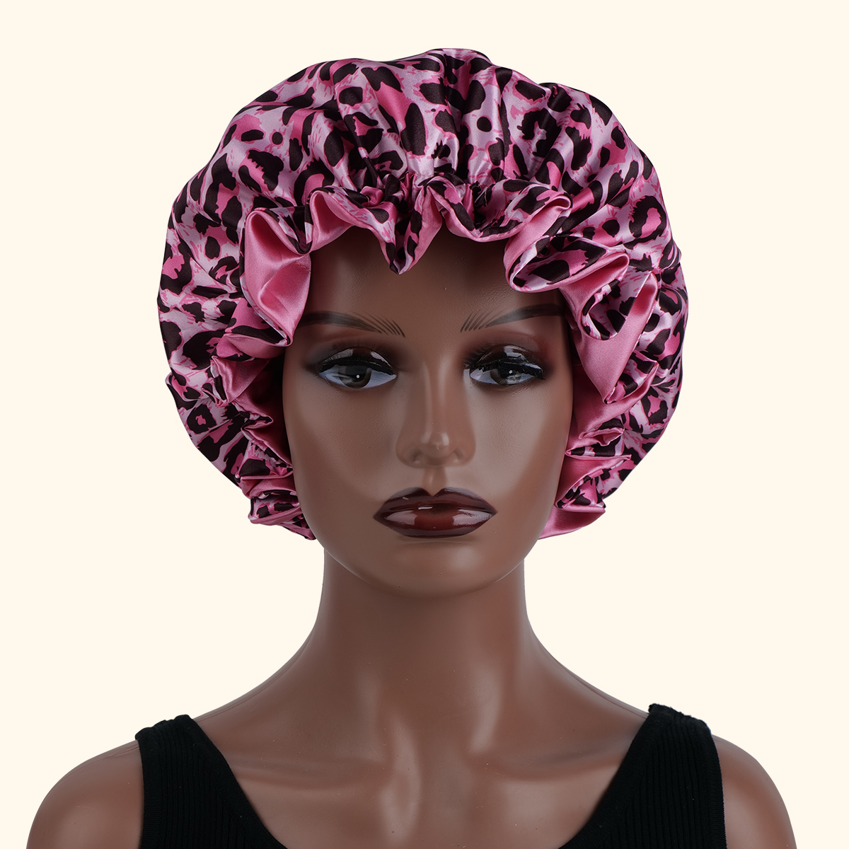 Bonnet de nuit en Satin de soie imprimé léopard, Double couche, confortable et décontracté, pour soins capillaires, pour un usage quotidien, 1 pièce