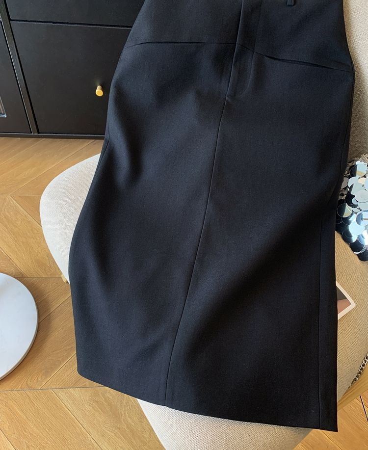 Jupe midi noire taille haute pour femme, jupe crayon moulante avec ceinture contrastante, jupe élégante pour le bureau