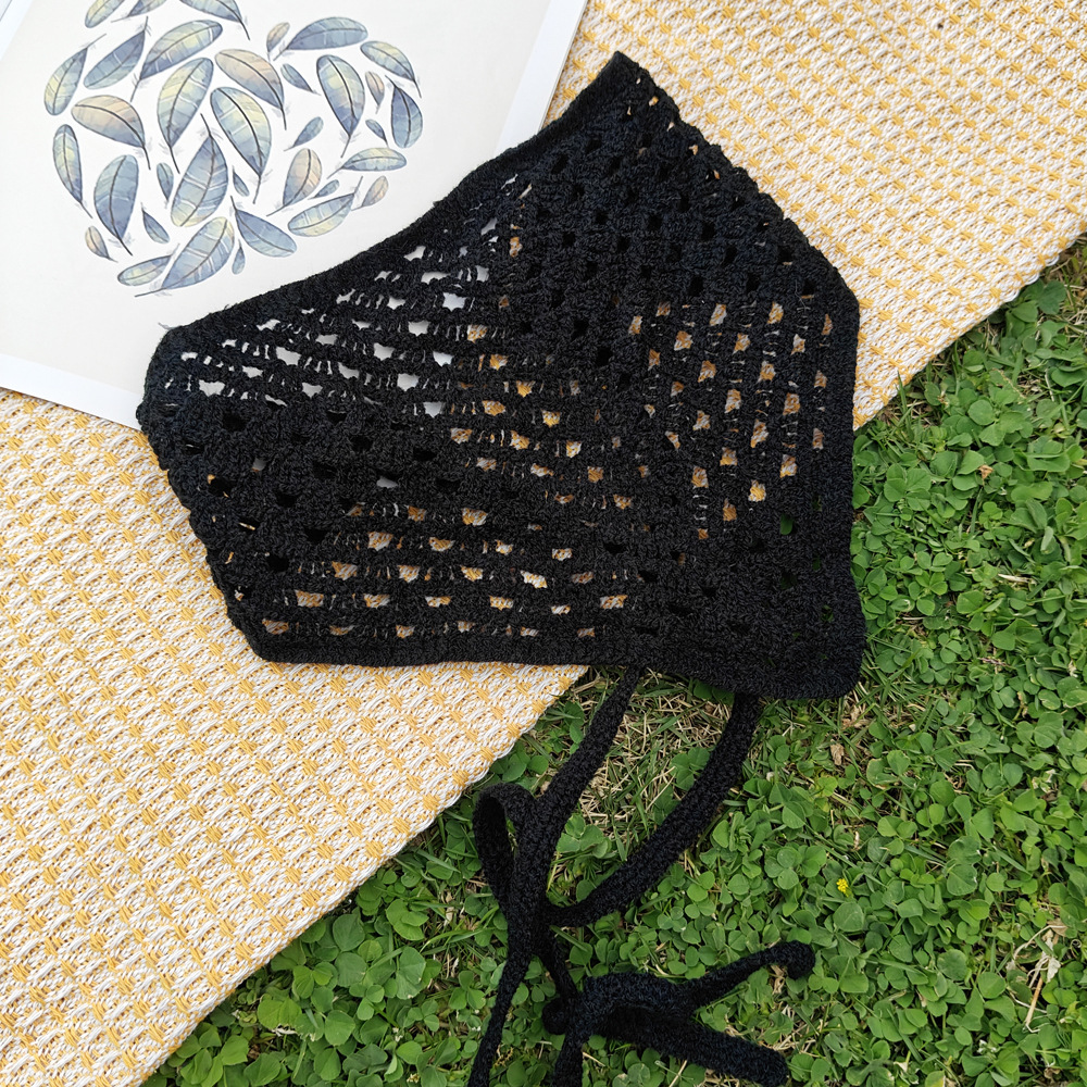 Foulard d'été en tricot crocheté, bandanas ajourés au crochet, écharpes triangulaires vintage, bandeaux et accessoires pour cheveux pour filles et femmes