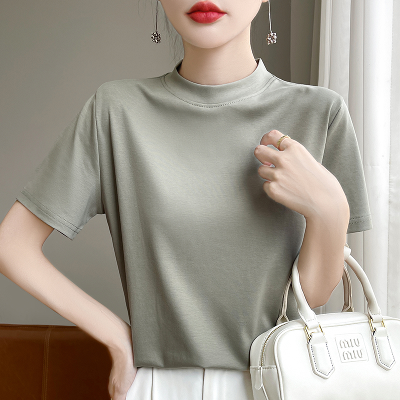 T-shirt à manches courtes pour femmes, T-shirt 2024 coton, Ajustement intérieur et extérieur, Col rond, Chemise de base, Haute qualité, InjCotton, Nouvel article, 100%