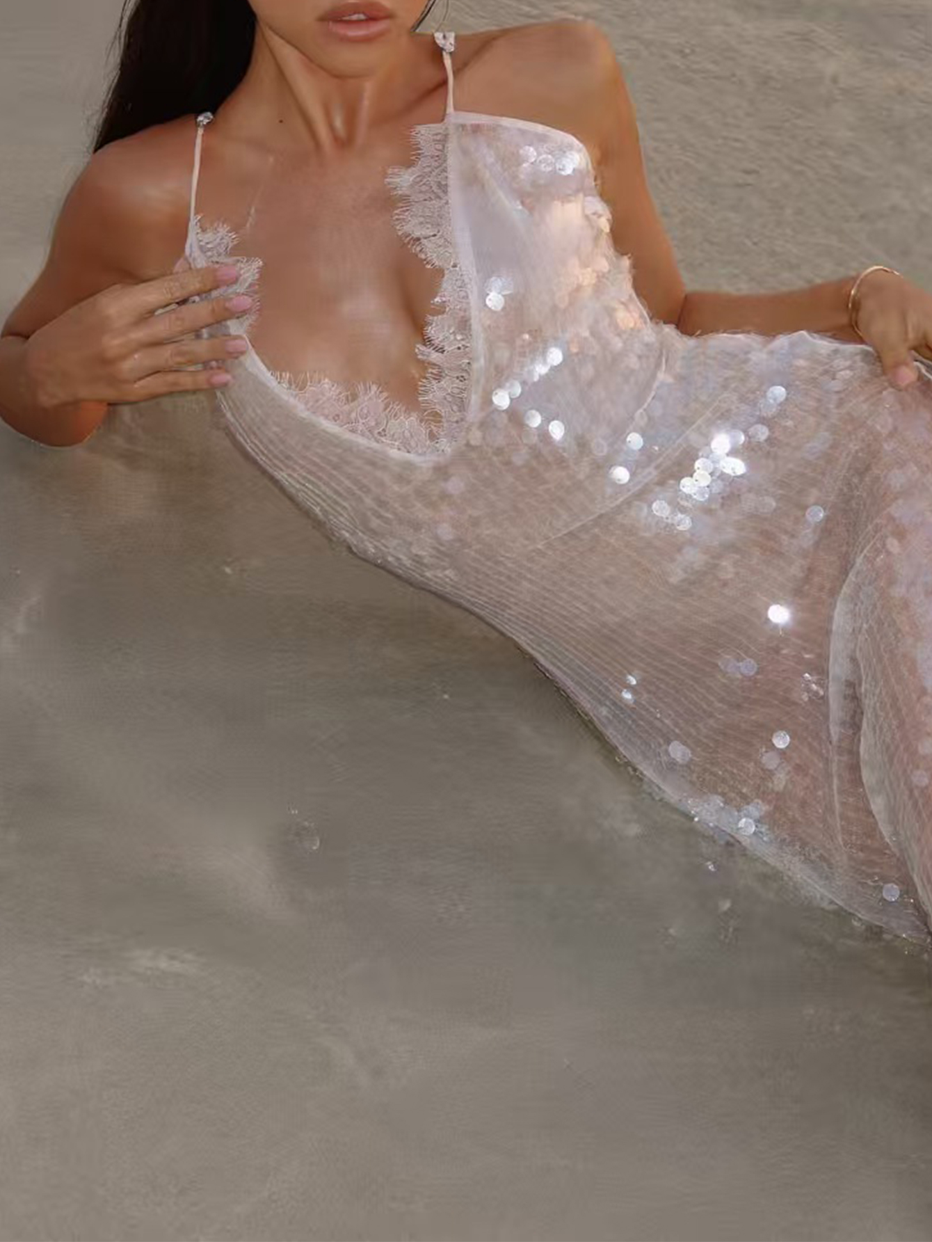 Robe longue sexy blanche dos nu à sequins pour femme – Idéale pour la plage, les anniversaires, les soirées élégantes et les fêtes – Vestidos