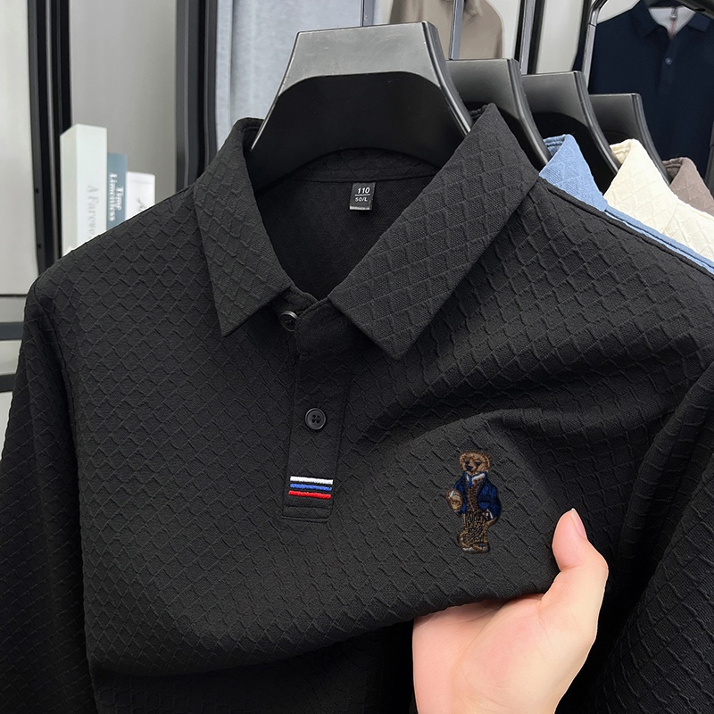 Polo de luxe pour homme, nouvelle collection, haute qualité, manches longues, broderie jacquard, t-shirt à revers, mode affaires et loisirs, vêtements pour hommes