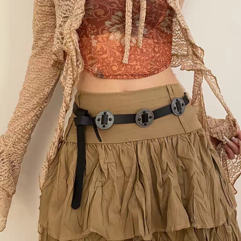 Ceinture noire rétro américaine pour femme, accessoire de mode d'été fin pour jean, sensation haut de gamme polyvalente, nouveau style inspiré par INS