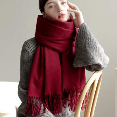 Écharpe de marque 100% laine pour femme, Pashmina Long, épais, chaud, doux, solide, châles et enveloppes en laine de mongolie intérieure, hiver