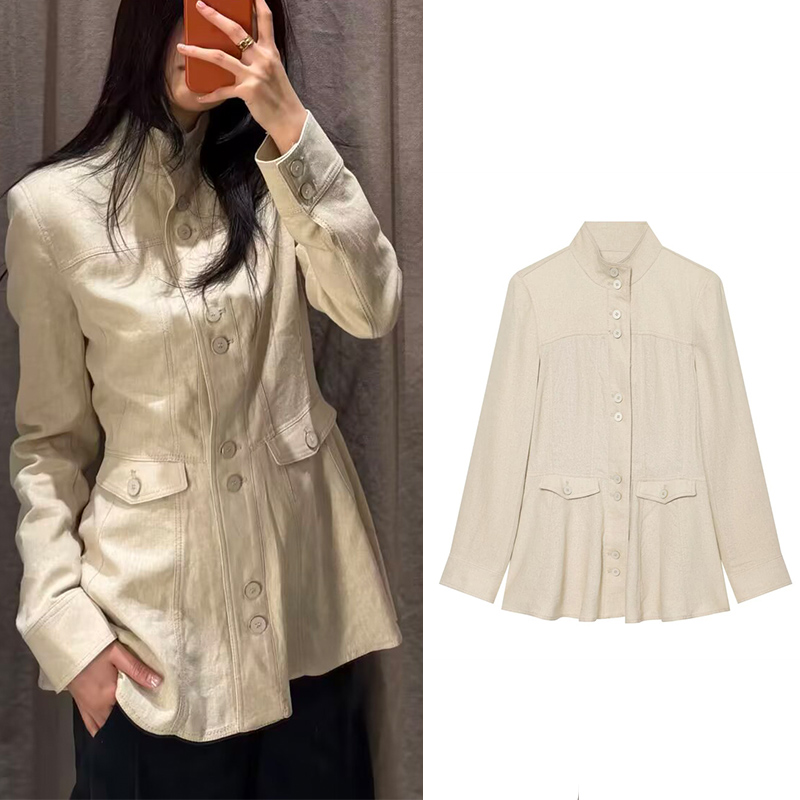 Veste Femme 2026 Nouvelle Collection Printemps-Automne Manches Longues Mélange Lin Coupe Ajustée Tendance Personnalité Vêtement d'extérieur Féminin