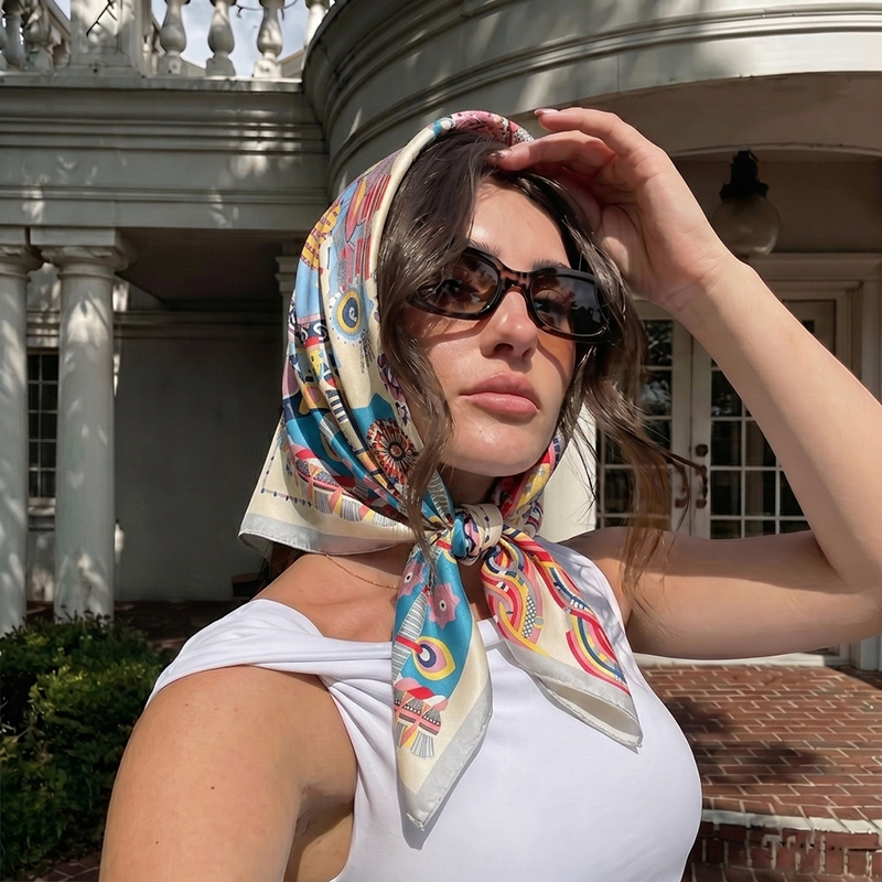 Foulard carré de luxe imprimé pour femme, turban, hijab, bandana, cache-cou, mouchoir, châle, écharpe coupe-vent