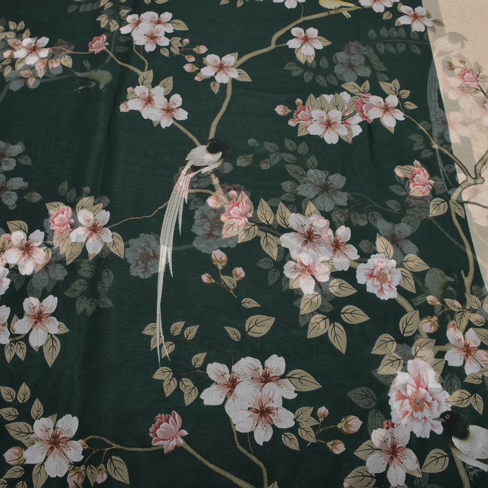BYSIFA – foulard Long en mousseline de soie pour femme, vert, Beige, 100%, motif Floral, châle de plage