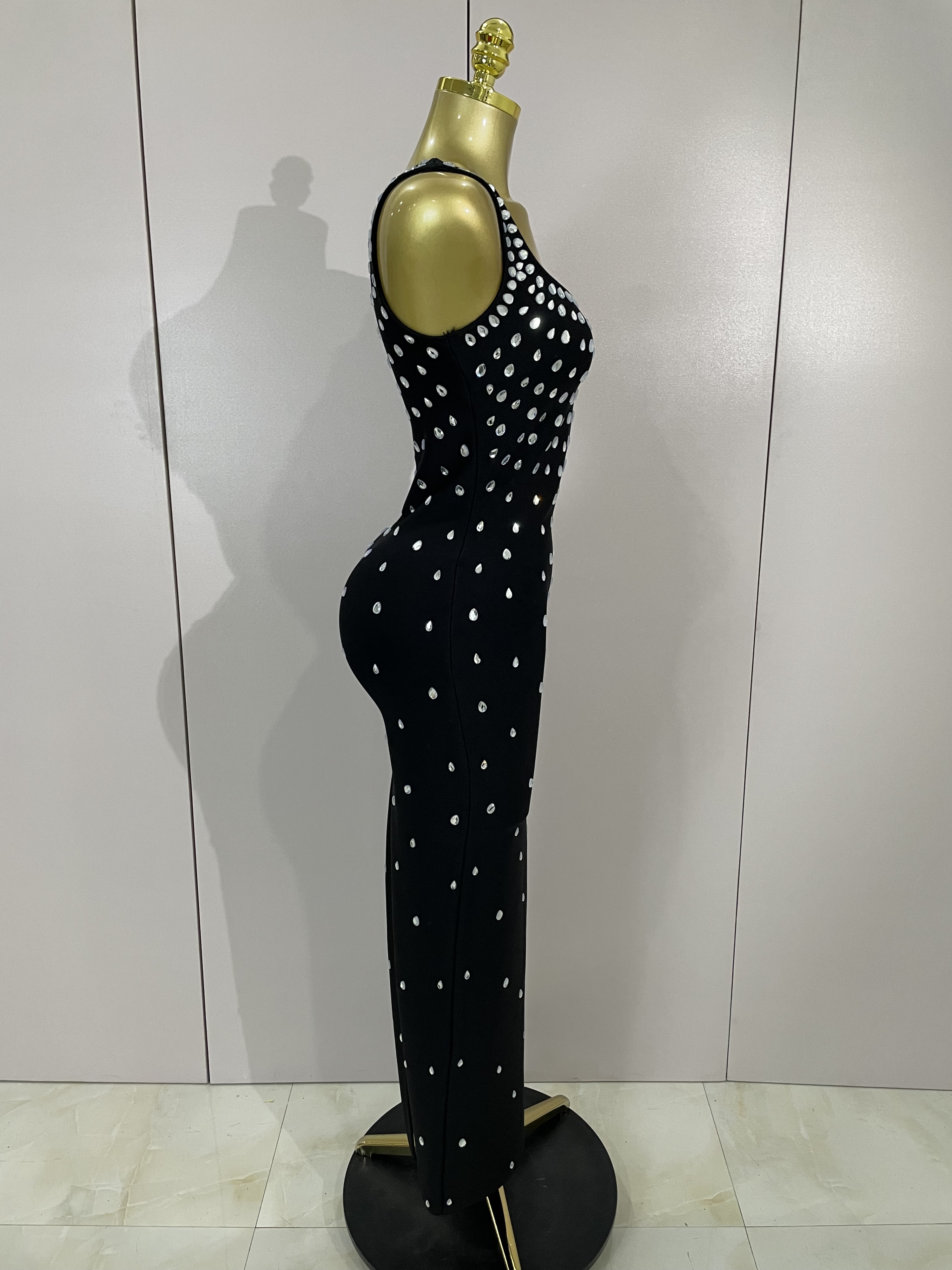Robes d'anniversaire élégantes de luxe diamants sans manches moulante robe longue à bandes haute rue célébrer soirée bal Club robe de soirée